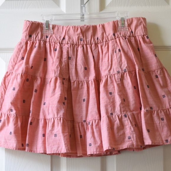 J. Crew Peach Ruffled Skirt with Navy Blue Pattern - Picture 2 of 3